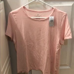AE Pink and white striped L shirt.NWT small stain